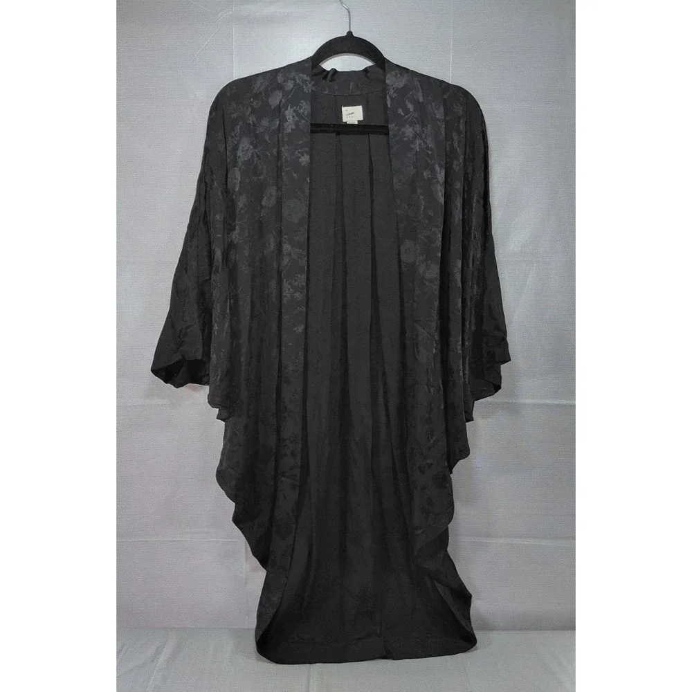 A New‎ Day Floral Embossed Open Front Kimono OSFM Black Lightweight